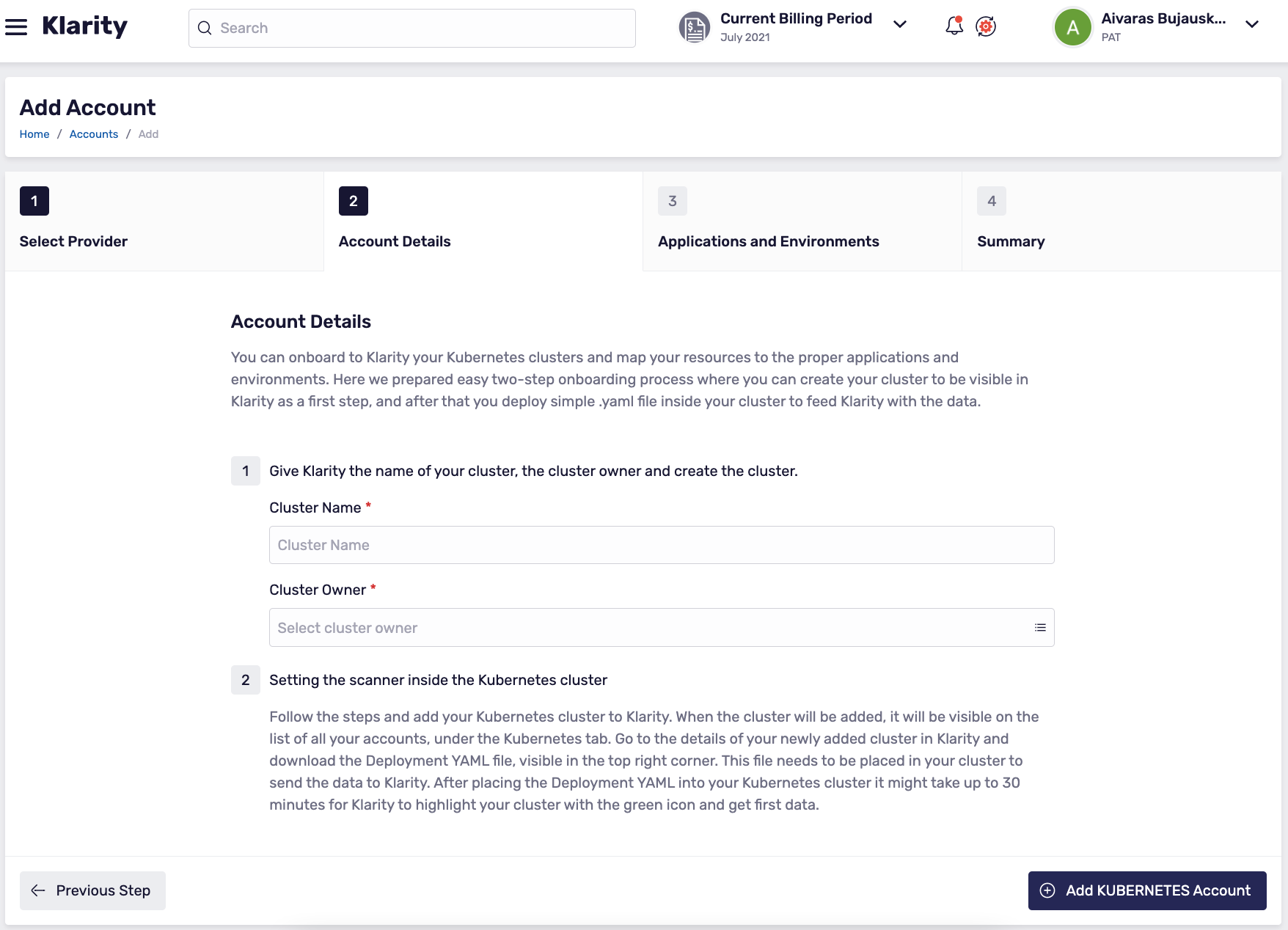 Kubernetes onboarding data