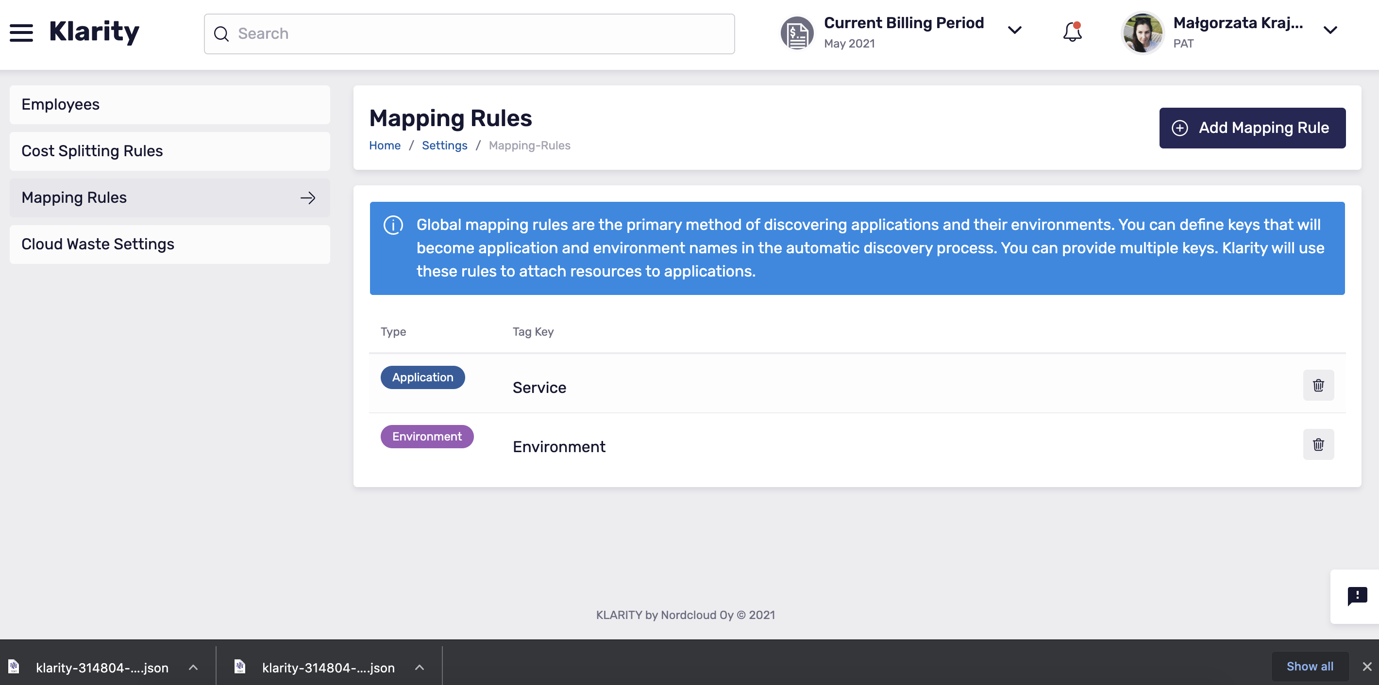 Mapping Rules view