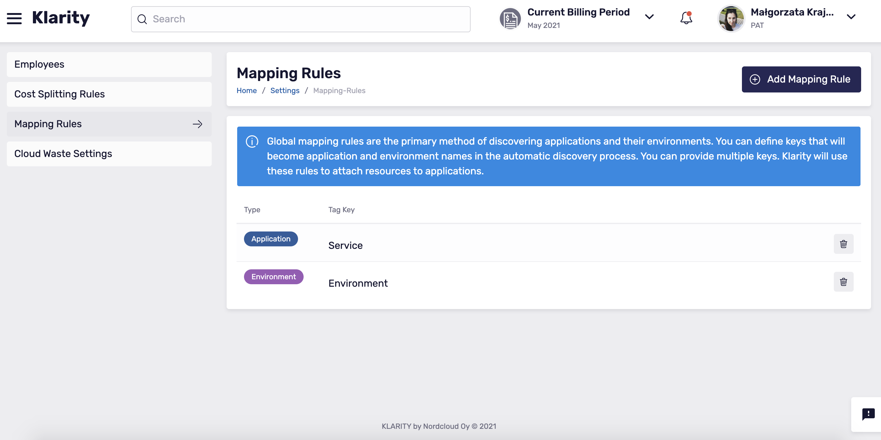 Mapping Rules list